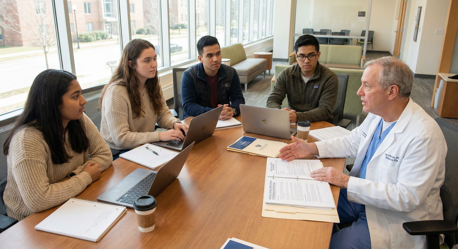 Pre-med students discussing medical school applications and internship experiences - Medical School Applications for Maximize