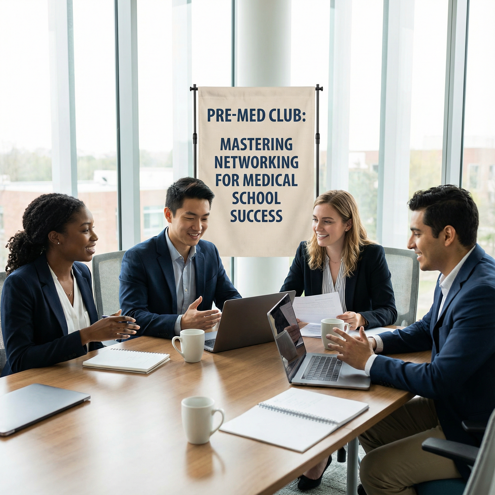 Pre-med students collaborating at a campus organization meeting Pre-med students collaborating at a campus organization meeting - Medical School for Mastering Networking for Medical School