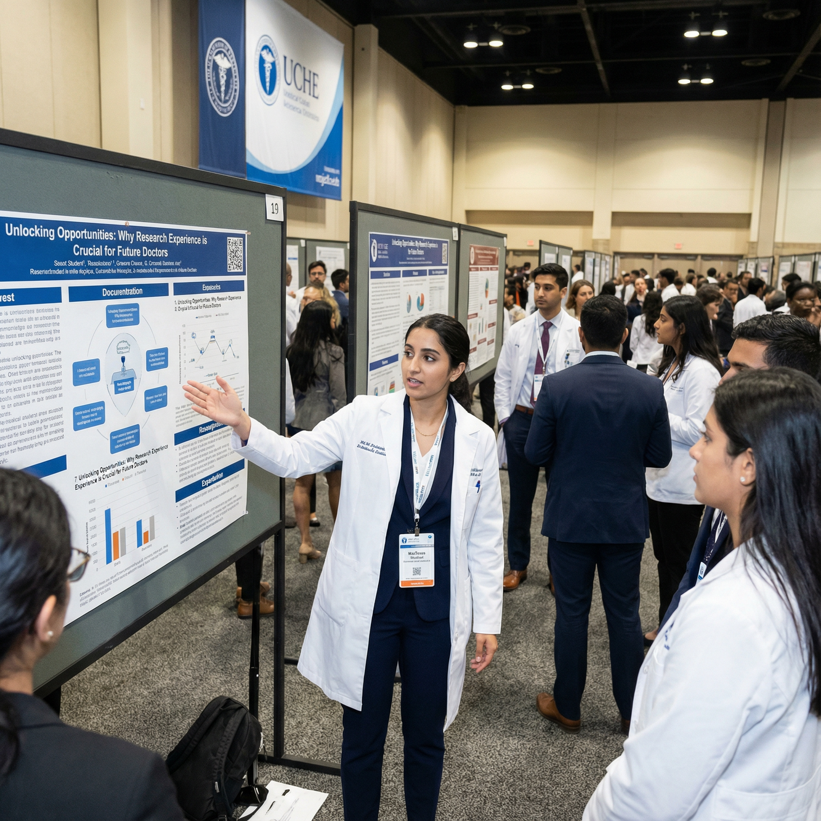 Medical student presenting research poster at a scientific conference Medical student presenting research poster at a scientific conference - Medical Education for Unlocking Opportunities: Why Re