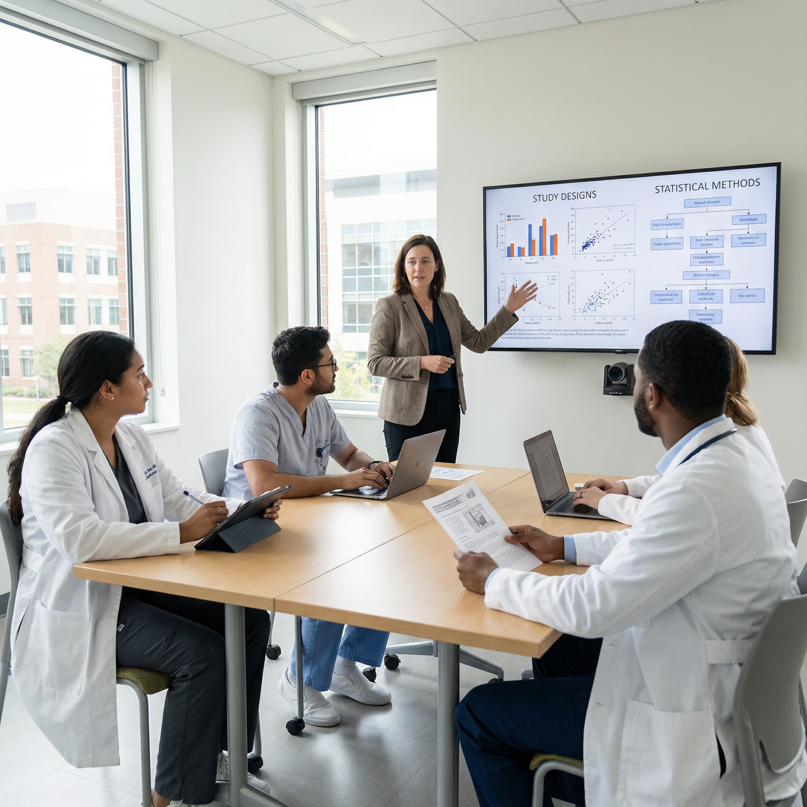 Medical students learning research methods in a collaborative workshop - Medical Research for Essential Toolkit for Aspiring