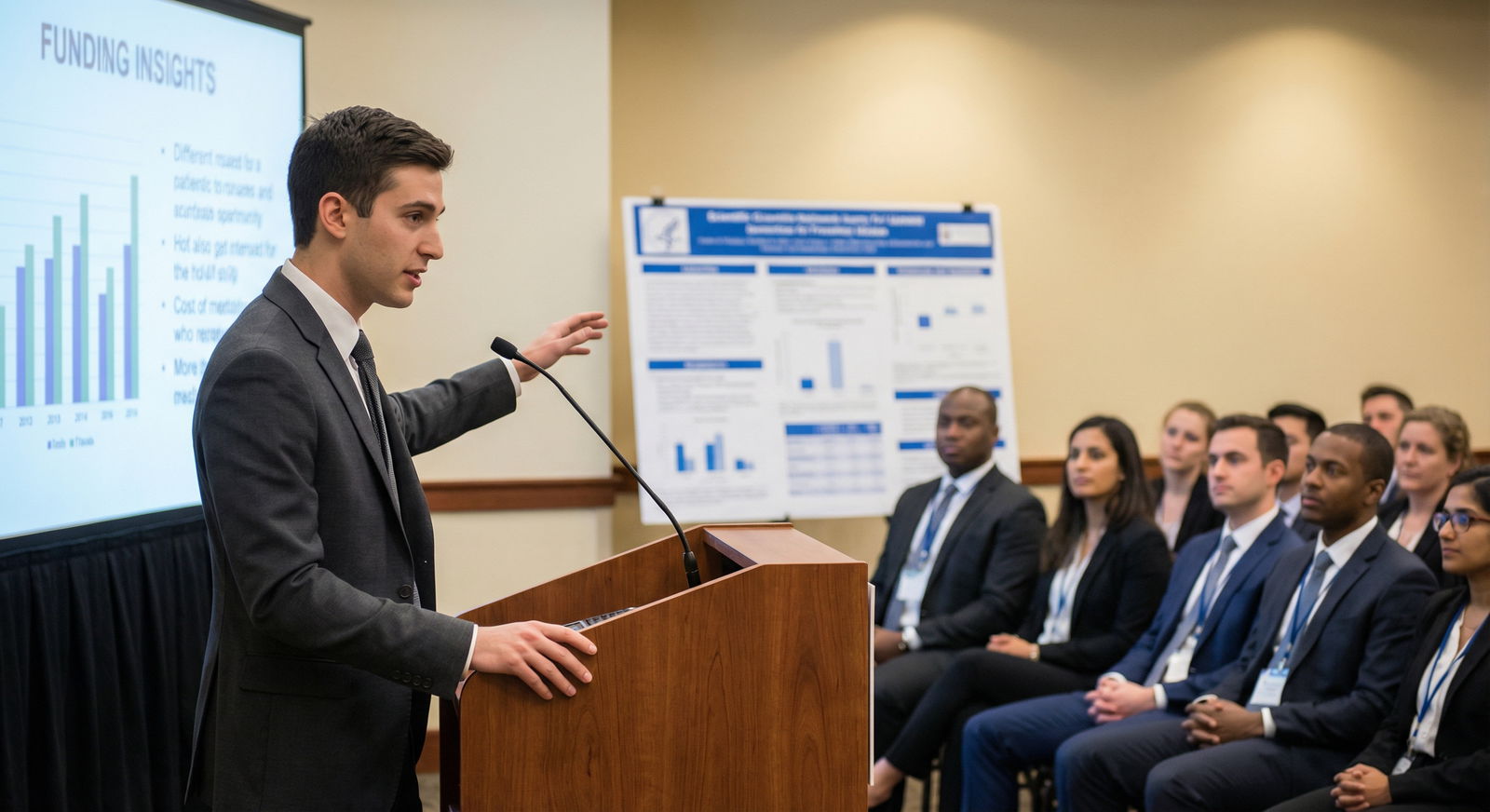 Medical student presenting funded research at a scientific conference - Medical Research for Unlocking Medical Research: Esse