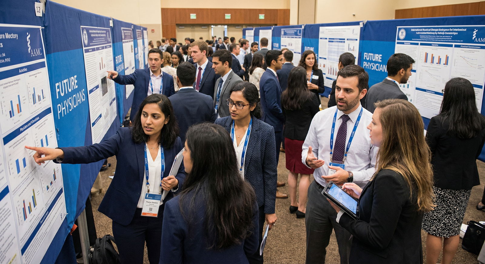 Medical students networking at an academic conference Medical students networking at an academic conference - AAMC Membership for Elevate Your Medical Career: The Power of AAMC Me