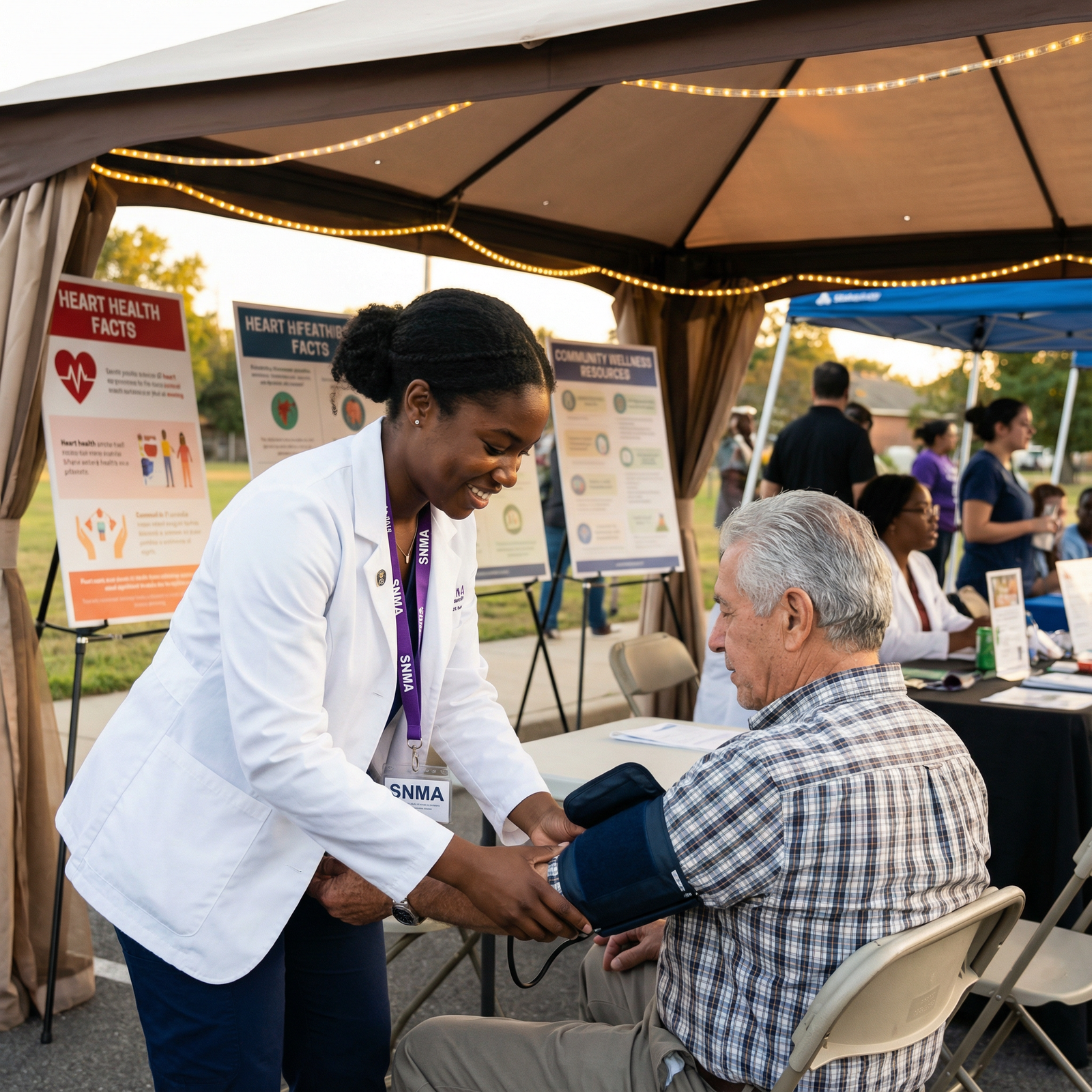 Medical student volunteering at a community health fair Medical student volunteering at a community health fair - SNMA for Unlocking SNMA Membership: Essential Networking Tips for F