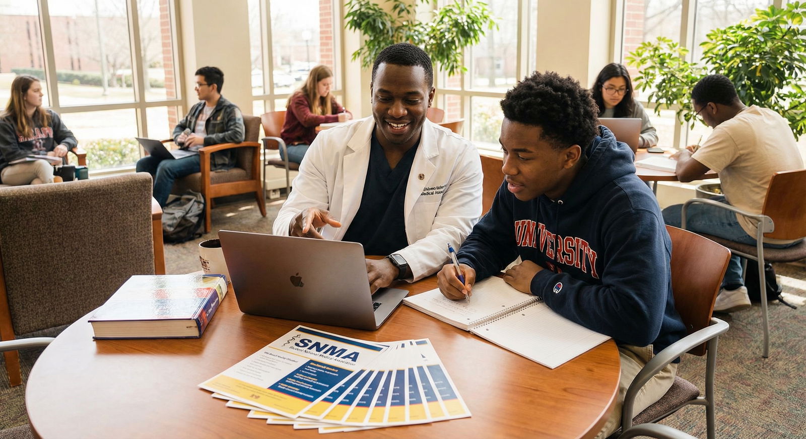 Medical student mentoring premed student at SNMA event Medical student mentoring premed student at SNMA event - Diversity in Medicine for Empowering Diversity in Medical Education: