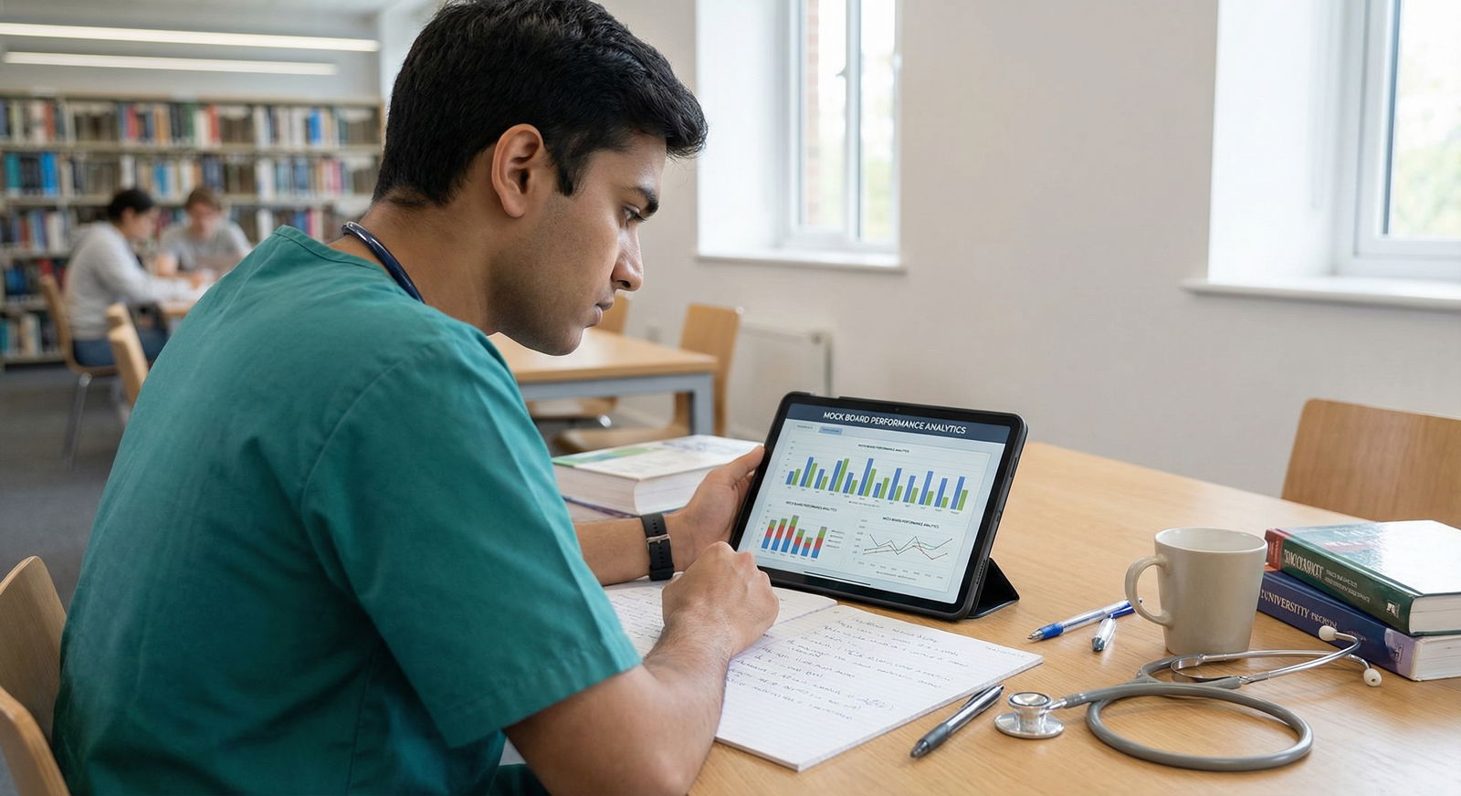 Medical student reviewing digital mock exam analytics on a tablet Medical student reviewing digital mock exam analytics on a tablet - mock exams for Boost Your Exam Confidence with Effective