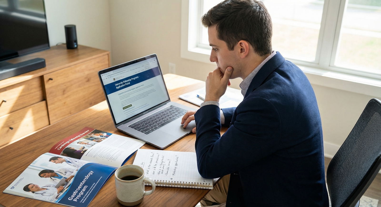 Resident reviewing fellowship program information for interview preparation - Fellowship Interviews for Mastering Fellowship