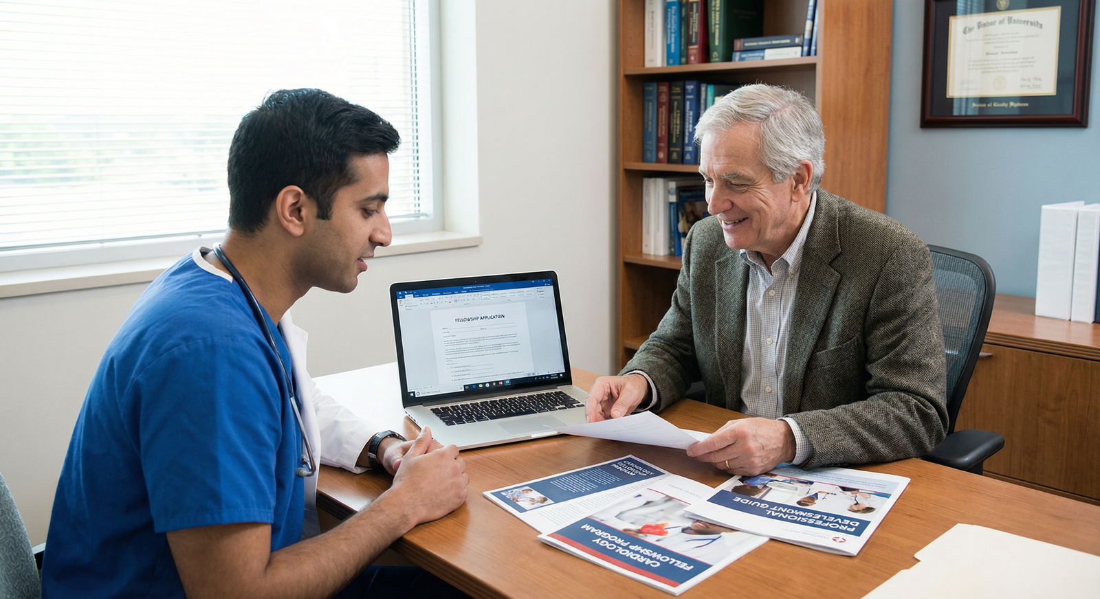 Resident physician meeting with a mentor to discuss fellowship plans - Networking for Unlocking Fellowship Opportunities: Ess