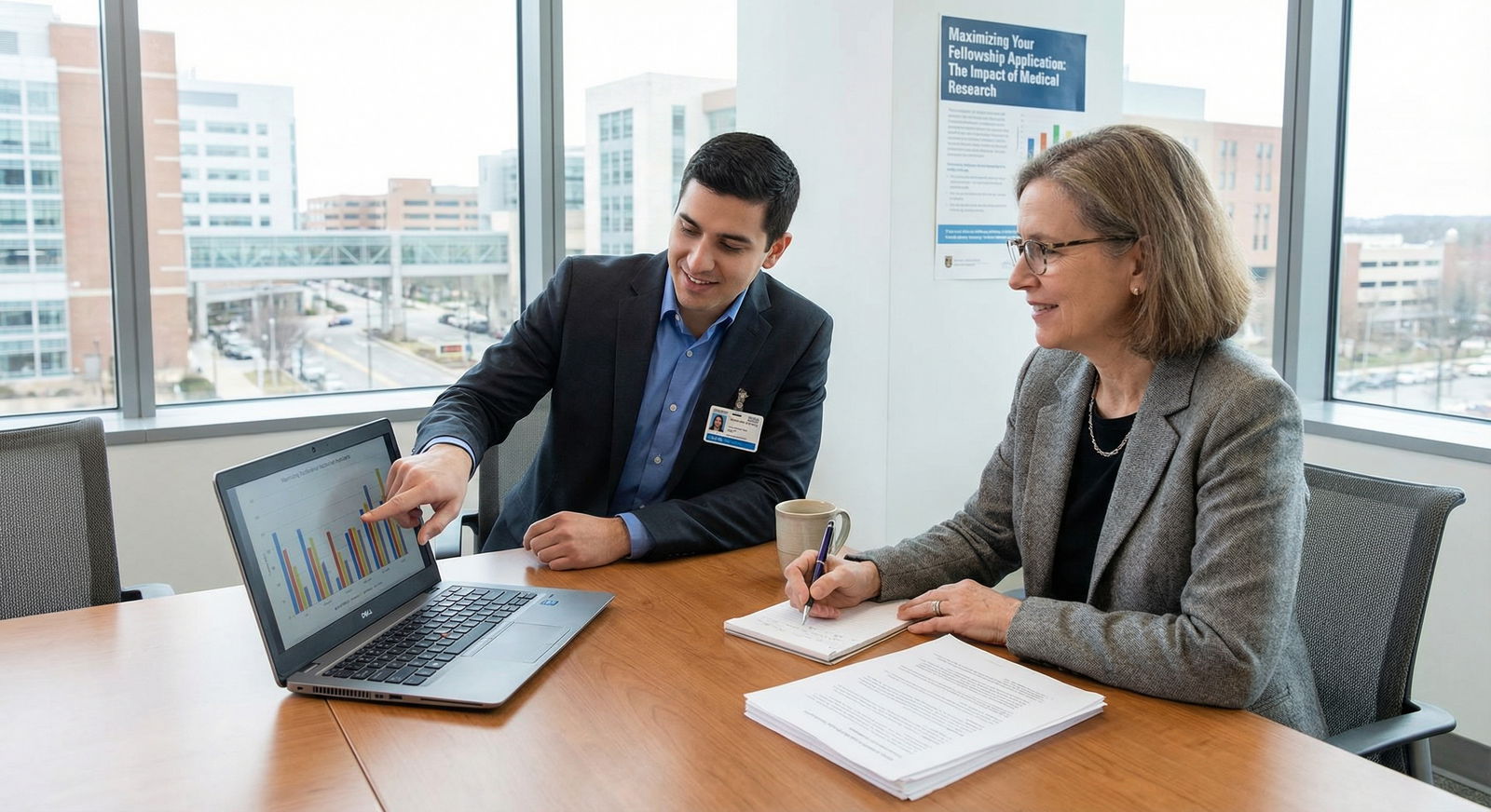 Resident physician practicing fellowship interview discussing research experience - Fellowship Applications for Maximize Your