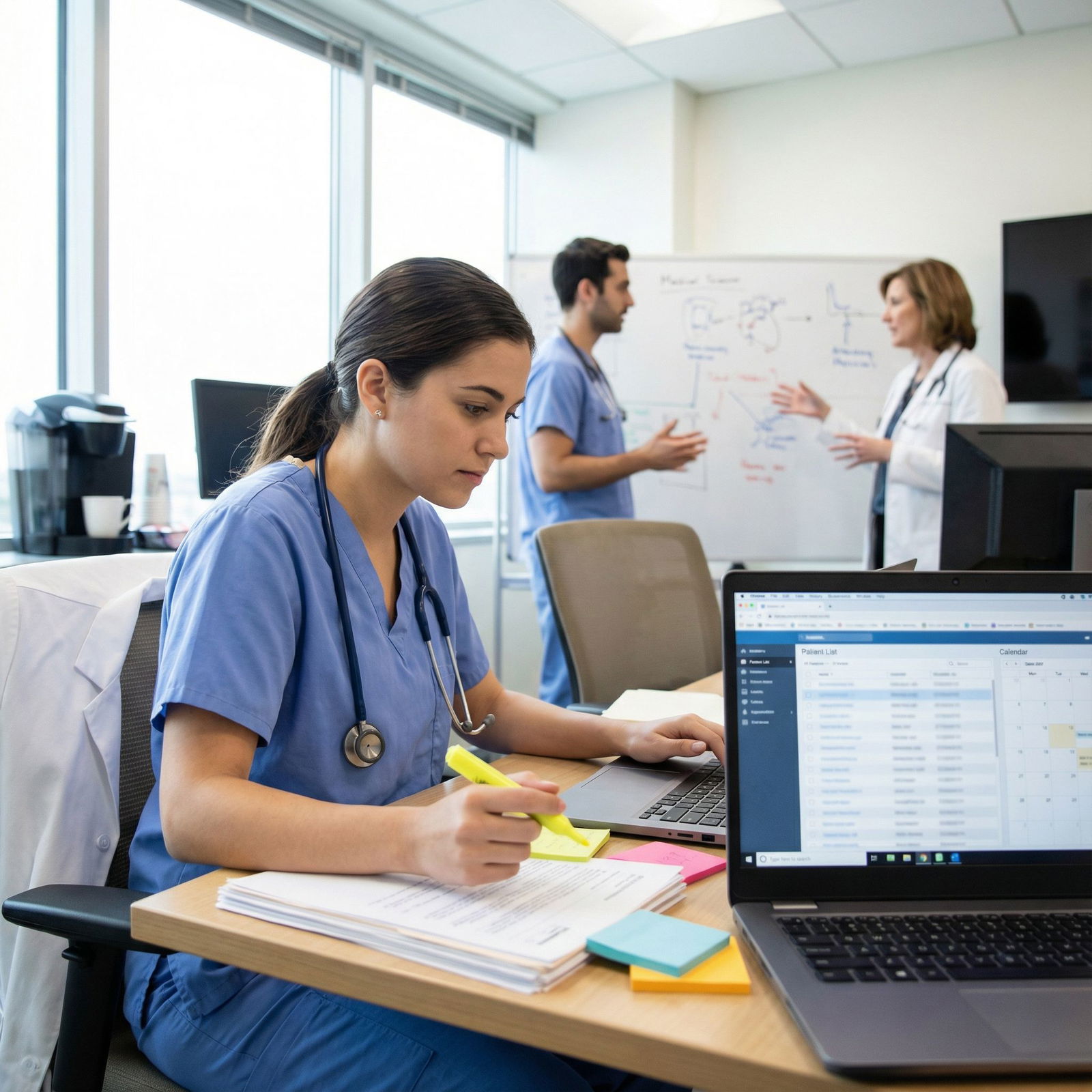 Resident organizing patient list and schedule for the day Resident organizing patient list and schedule for the day - Intern Year for Mastering Your Intern Year: Essential Residency T