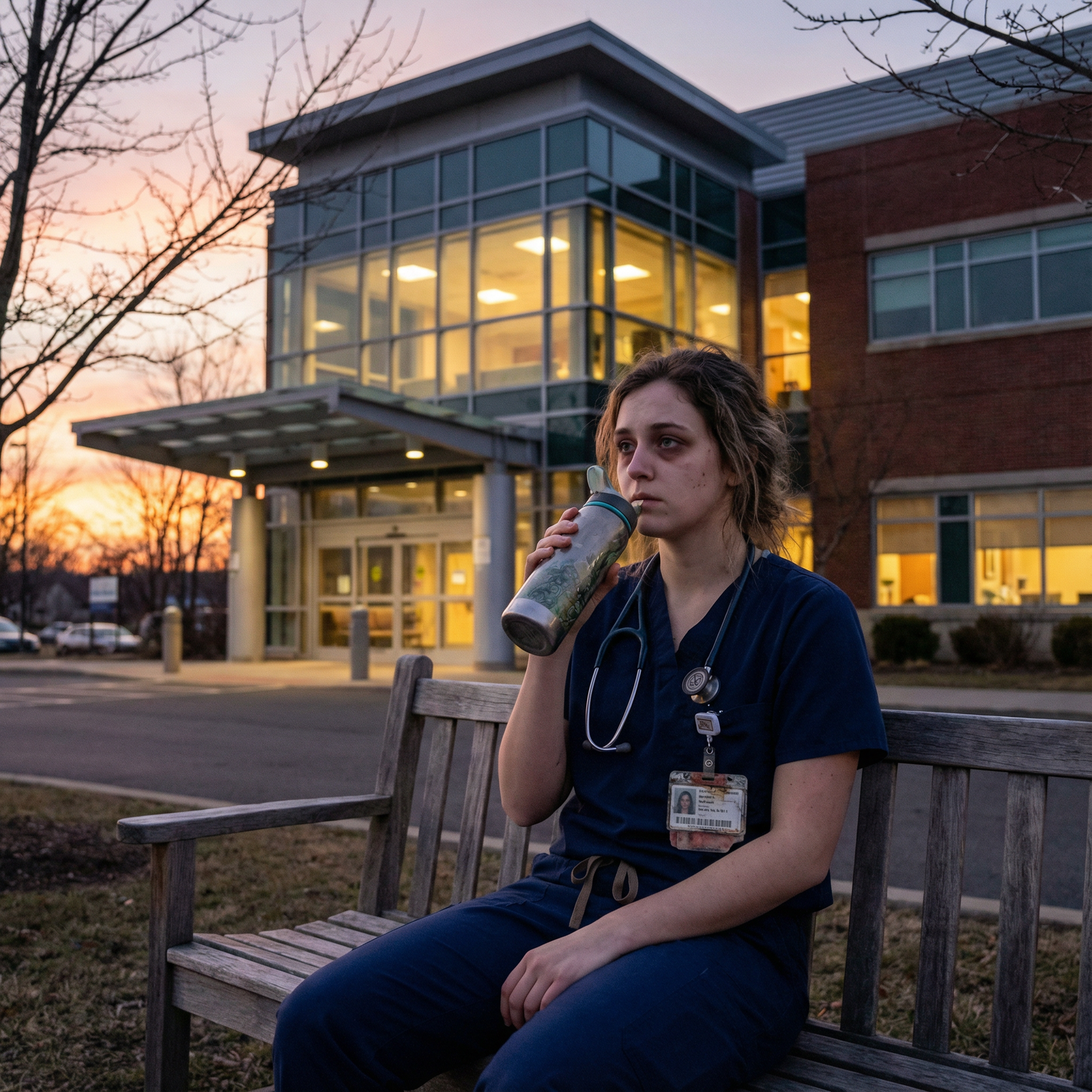 Medical intern practicing self-care after a long hospital shift Medical intern practicing self-care after a long hospital shift - Intern Year for Mastering Your Intern Year: Essential Resid