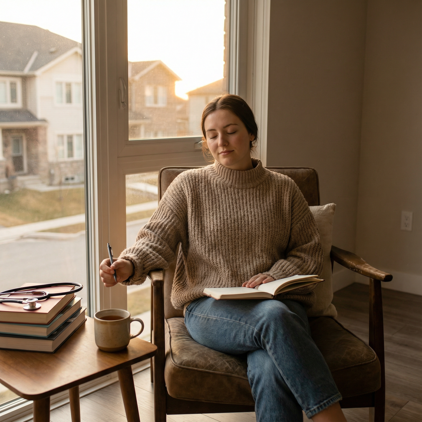 Medical intern practicing mindfulness and journaling at home - Internship Tips for Essential Internship Tips: Beat Fatigue &