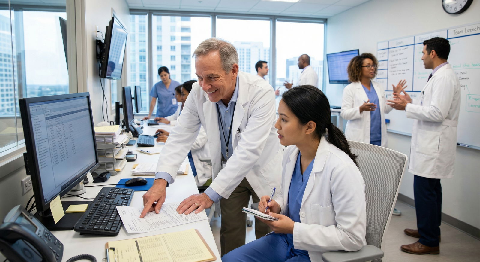 Resident physician mentoring and motivating a junior colleague - Leadership in Medicine for Empower Your Healthcare Team: Mas