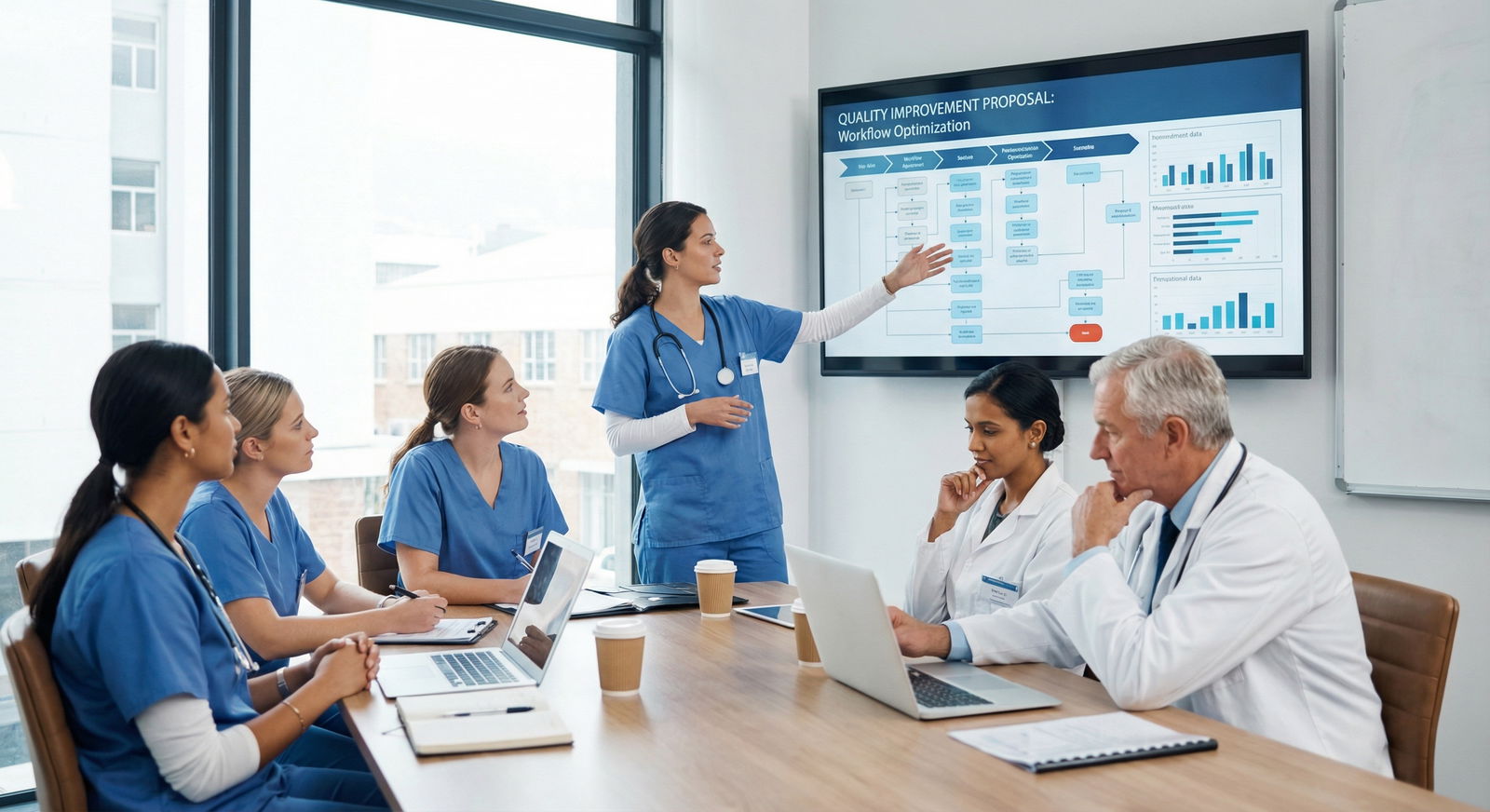 Resident physician facilitating a multidisciplinary care improvement discussion - Healthcare for Elevate Your Medical Career: