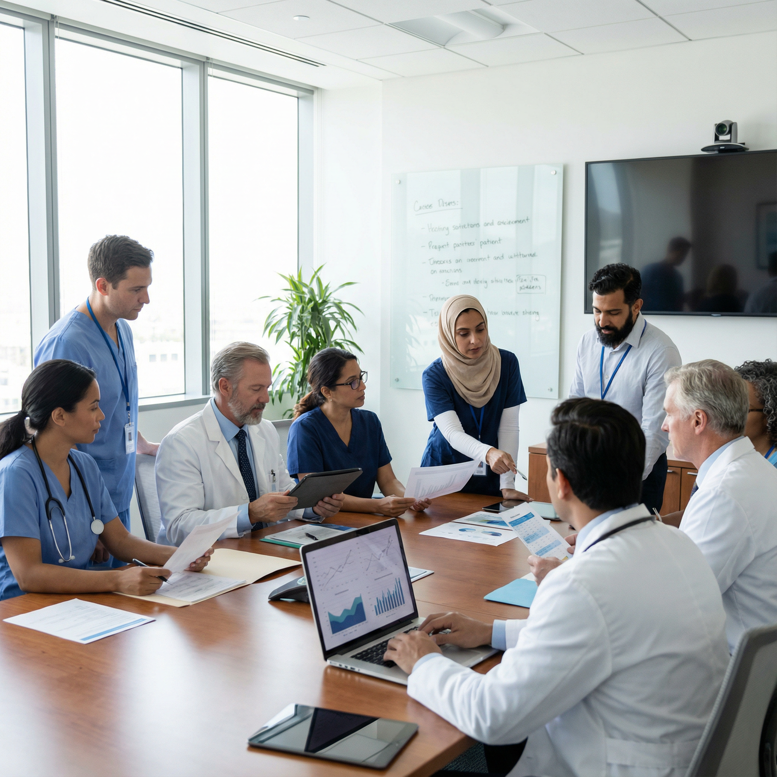 Residents collaborating during a multidisciplinary hospital meeting Residents collaborating during a multidisciplinary hospital meeting - Networking in Medicine for Mastering Networking in Medi