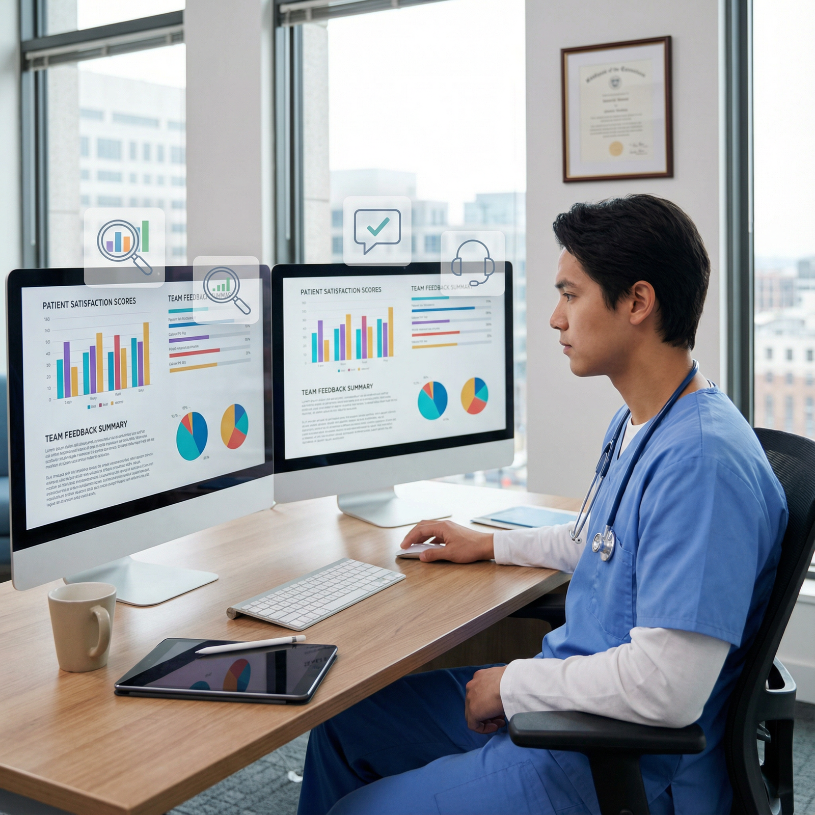 Medical team leader reviewing data and feedback dashboards - Leadership in Healthcare for Essential Leadership Tools for Medi