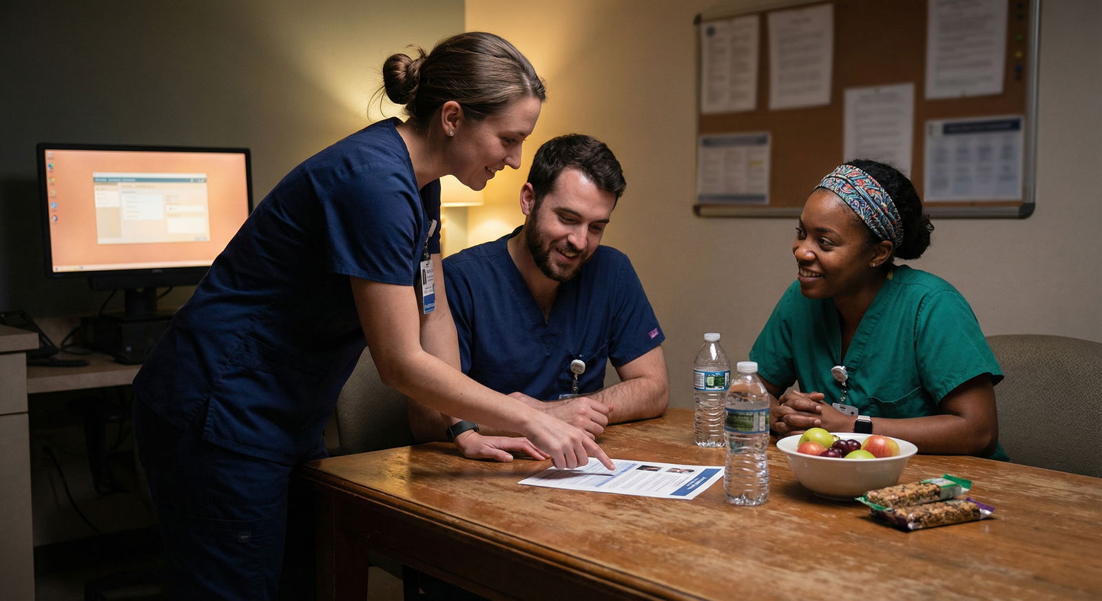 Night shift colleagues sharing resources in a hospital break room Night shift colleagues sharing resources in a hospital break room - Night Shift Support for Maximize Your Night Shift Experie