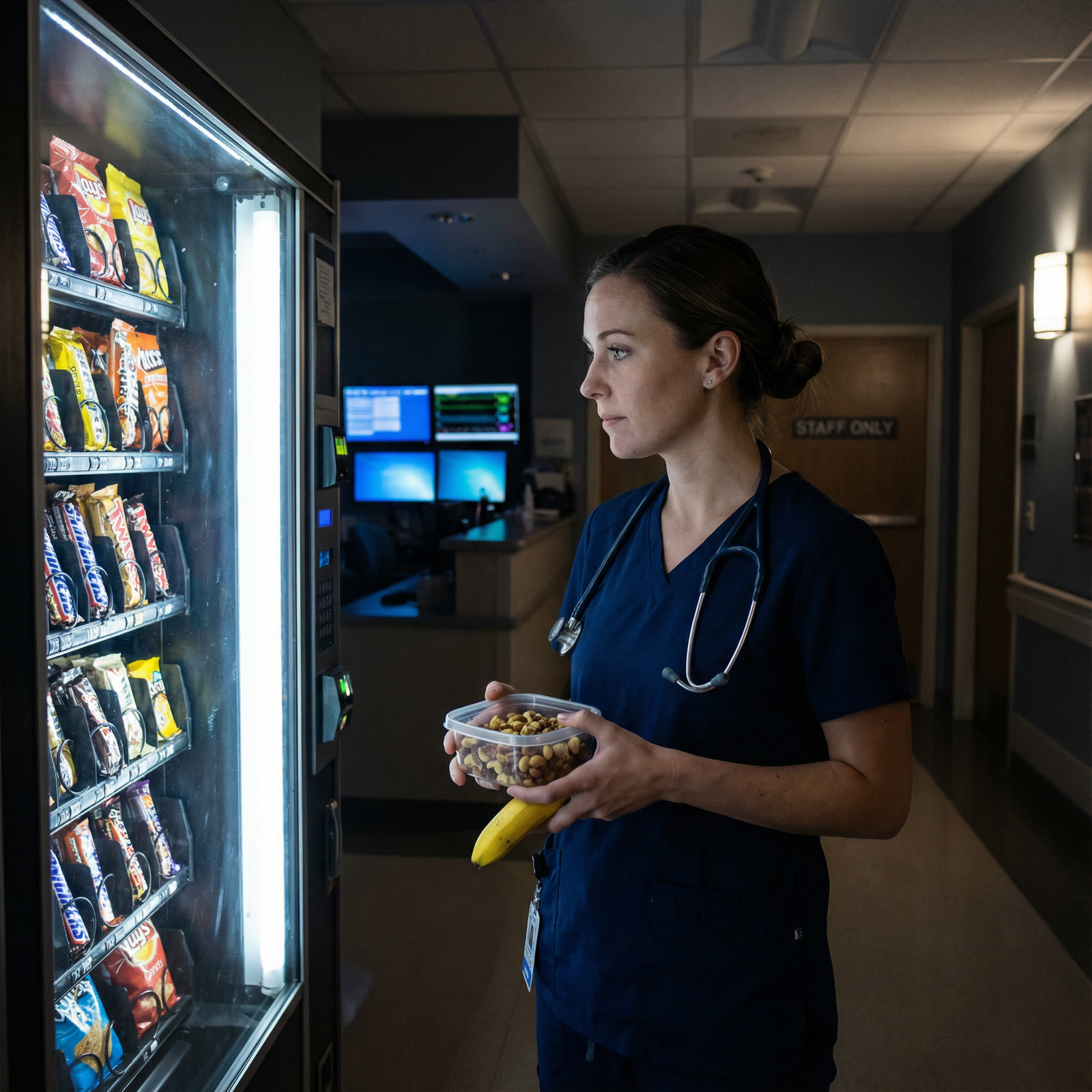 Night shift resident choosing healthy snacks Night shift resident choosing healthy snacks - Night Shift Nutrition for Master Night Shift Nutrition: Essential Tips for Ene