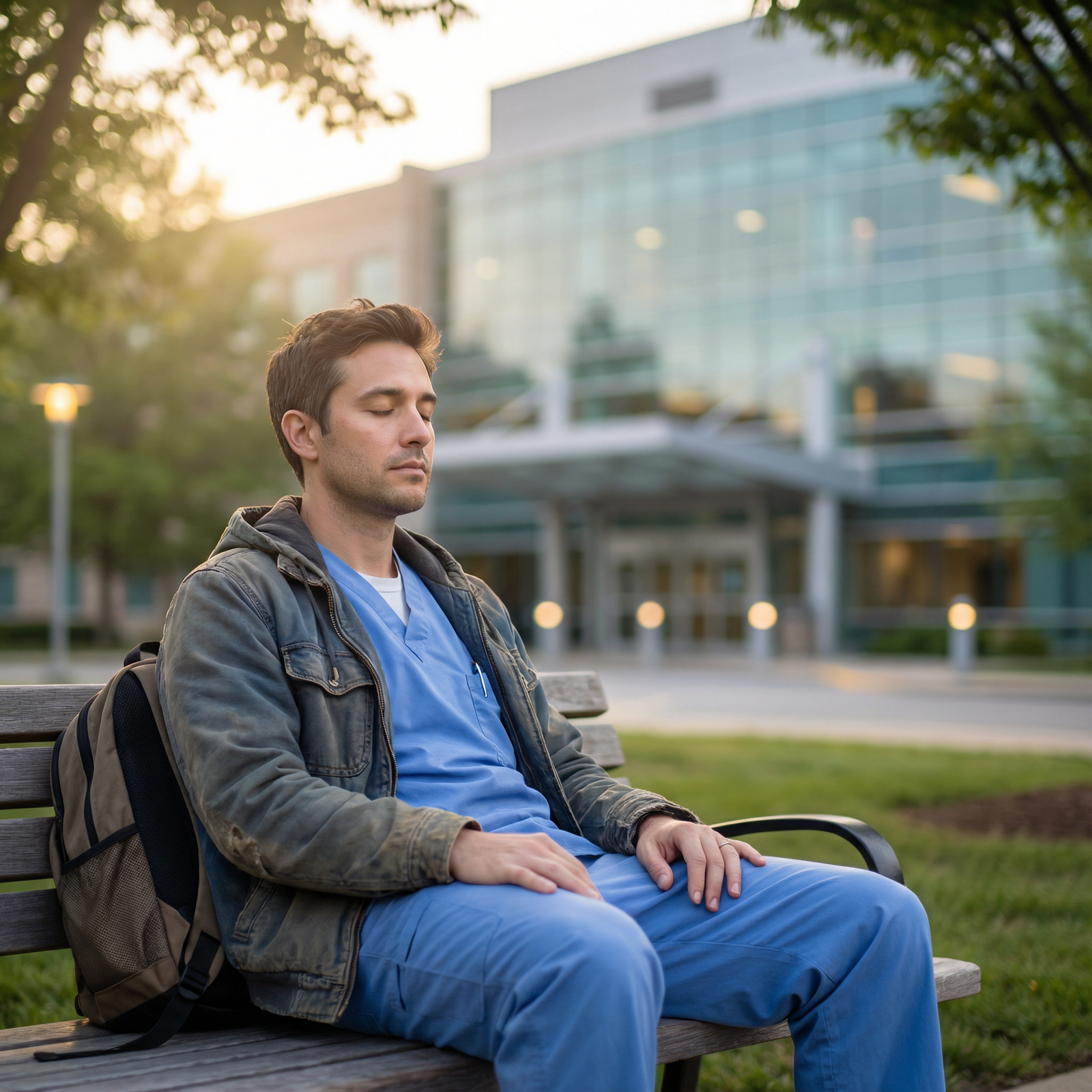 Resident physician practicing mindfulness after night shift Resident physician practicing mindfulness after night shift - Night Shift for Mastering Night Shift: Essential Stress Managem