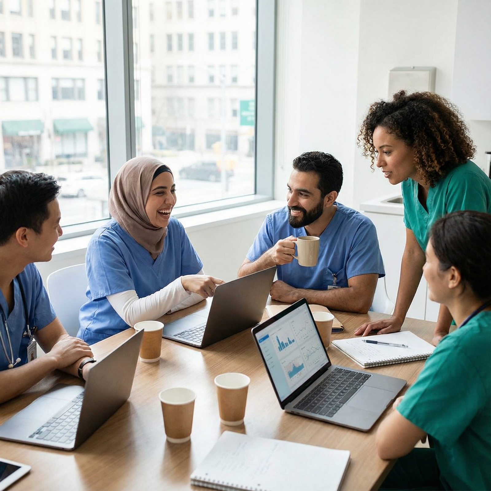 Residents supporting each other during a break as part of social connection for burnout prevention - Burnout Prevention for E