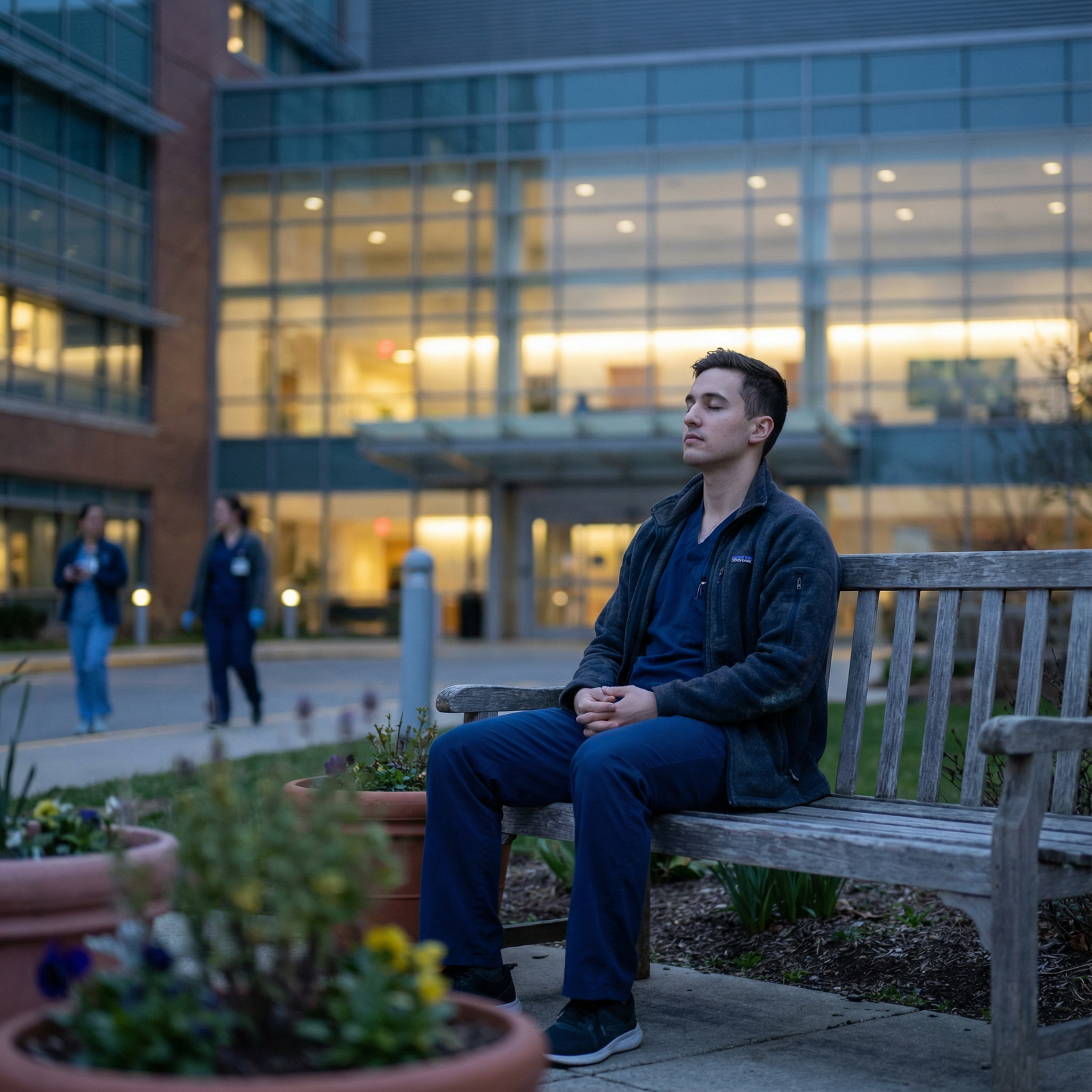 Resident practicing mindfulness after a shift - resilience for Mastering Resilience in Medical Residency: Key Strategies for