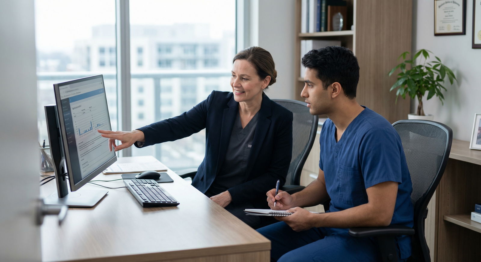 Attending physician and resident discussing a performance evaluation Attending physician and resident discussing a performance evaluation - medical education for Mastering Feedback in Residency: