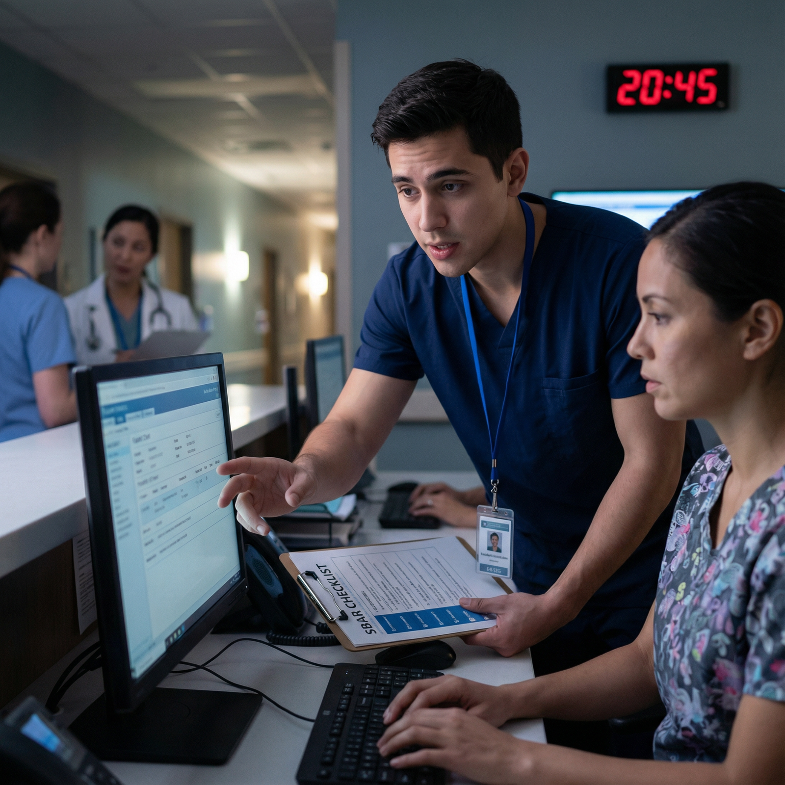 Resident using structured handoff communication with nurse during night shift Resident using structured handoff communication with nurse during night shift - communication skills for Mastering Communicat