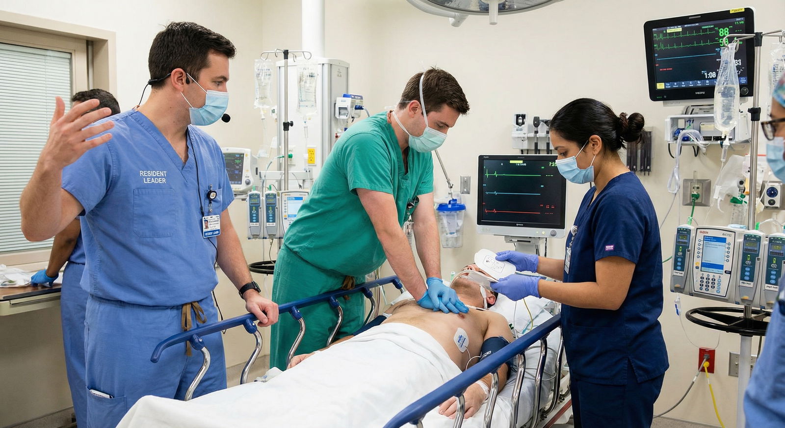 Team performing ACLS in a hospital resuscitation bay - Emergency Medicine for Mastering Emergency Protocols: Essential Skills
