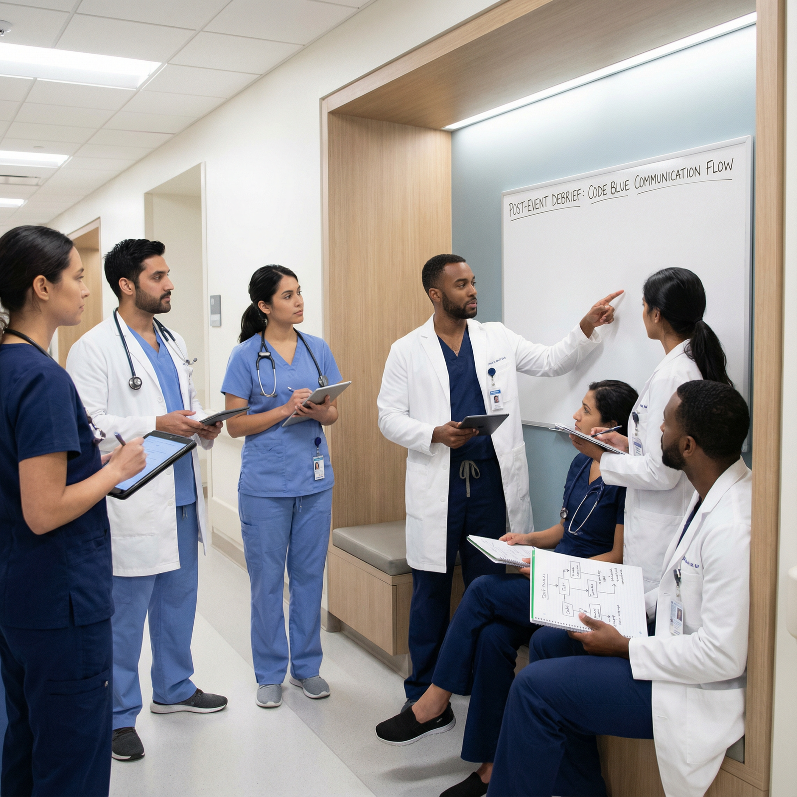 Medical team debriefing after a hospital emergency - Medical Training for Mastering Crisis Management: A Resident's Guide to