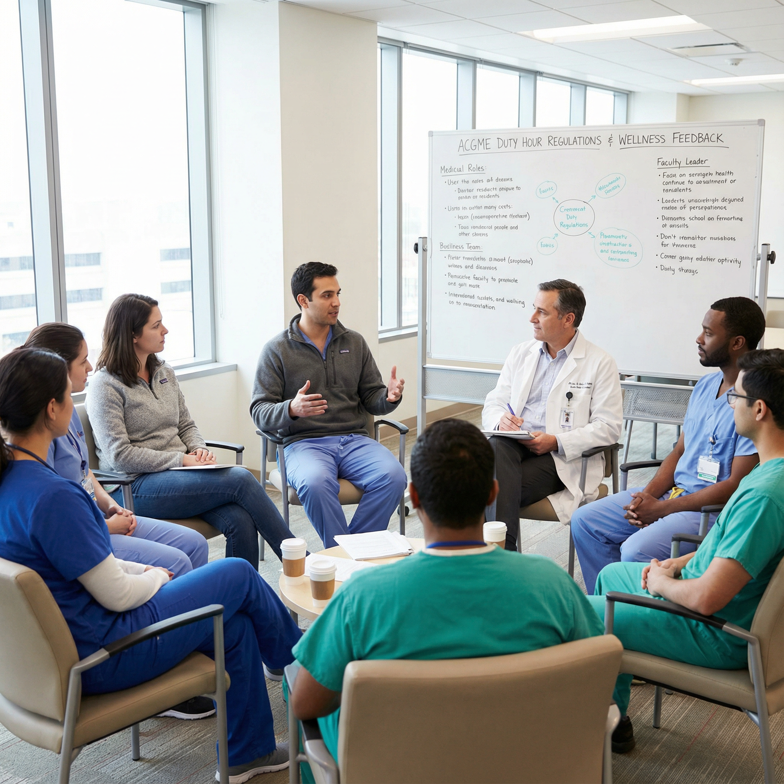 Residents participating in a wellness and feedback session - ACGME Regulations for Mastering ACGME Duty Hour Regulations: Ess