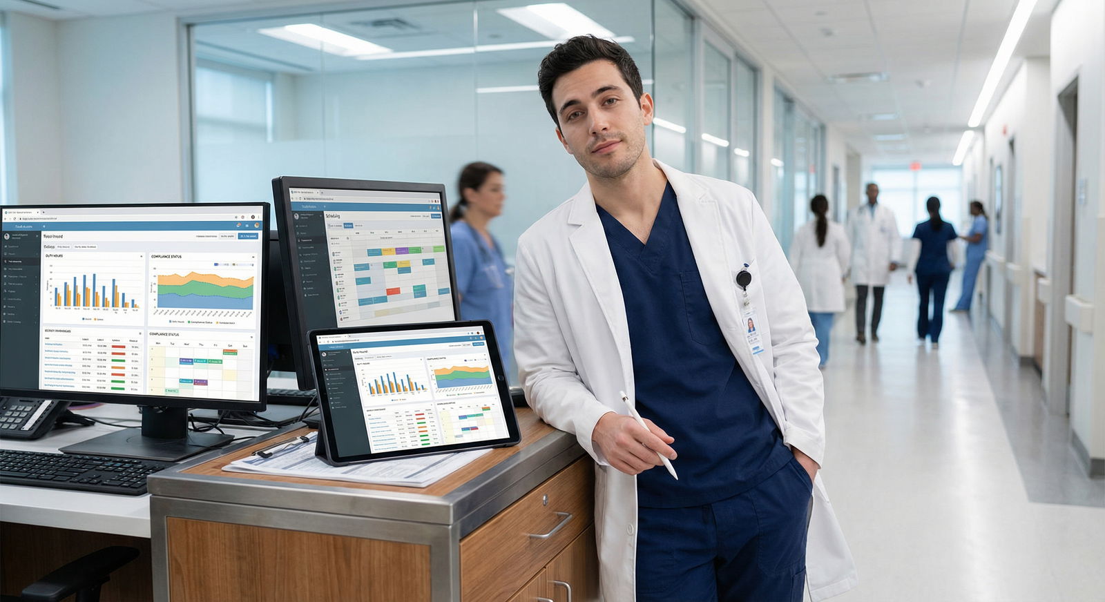 Resident physician documenting duty hours on a tablet - Residency Training for Mastering Residency Work Regulations: Key Comp