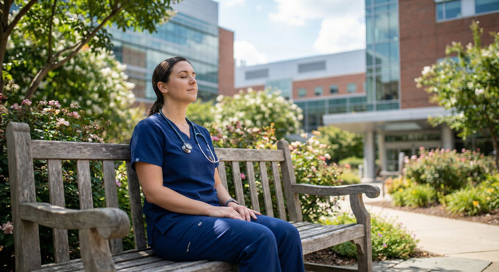 Resident physician practicing mindfulness during break - Residency Management for Mastering Residency Management: Essential S