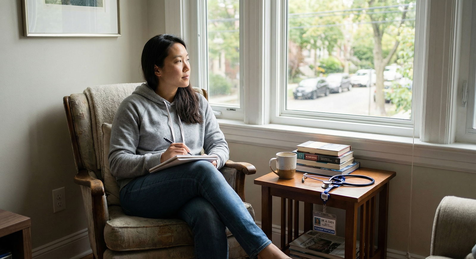 Resident physician practicing self-care and reflection - medical residency for The Toll of Long Residency Hours on Medical Re