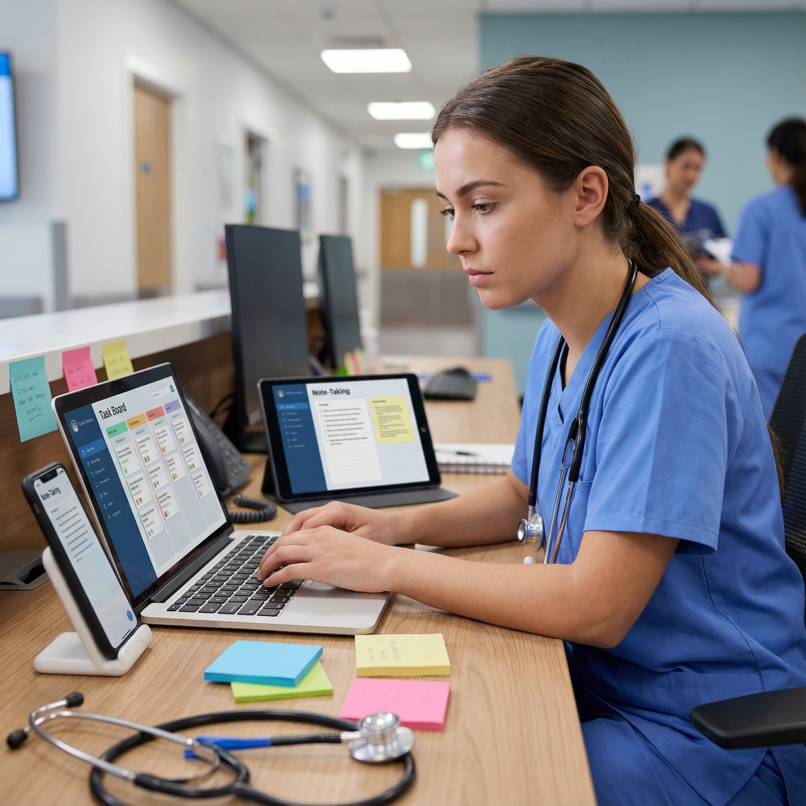 Resident organizing clinical notes and tasks on digital devices - Digital Tools for Maximize Your Medical Residency: Essentia