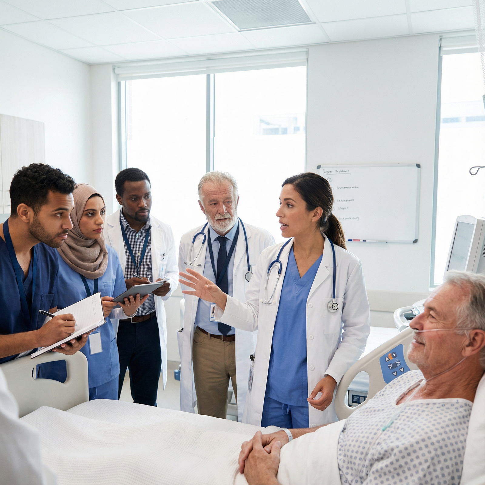 Resident physician practicing communication during team rounds - Communication Skills for Mastering Communication Skills for