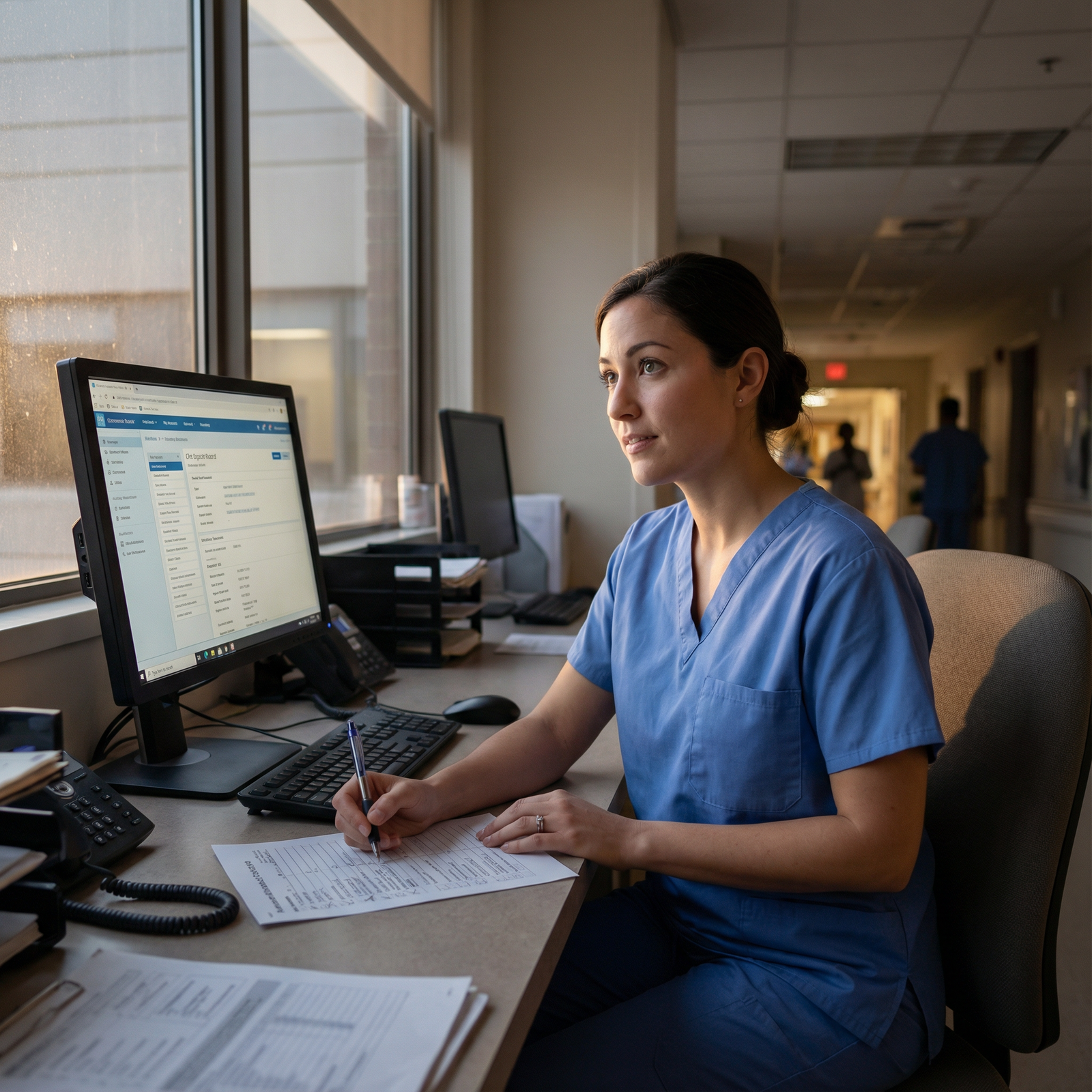 Medical resident reviewing end-of-day checklist before leaving hospital - Residency Training for Maximize Your Residency Succ