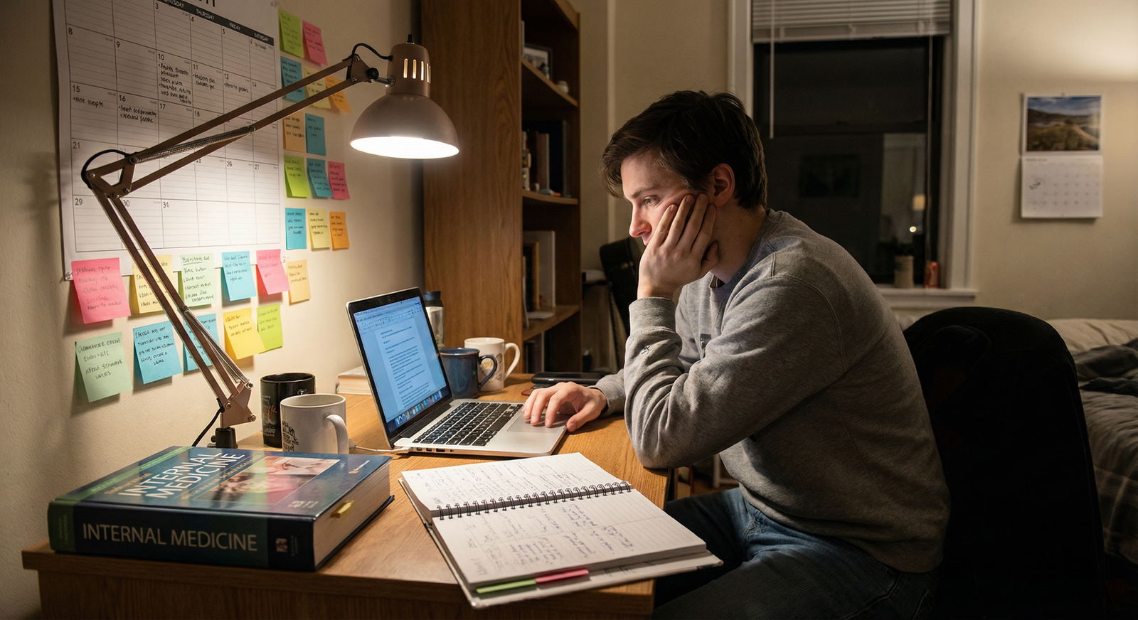 Resident physician taking notes and planning study schedule at home Resident physician taking notes and planning study schedule at home - Residency for Mastering Time Management: Essential Orga
