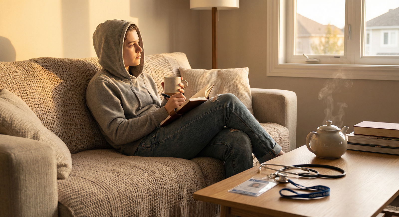 Resident practicing self-care and reflection after hospital shift Resident practicing self-care and reflection after hospital shift - Time Management for Essential Time Management Strategies