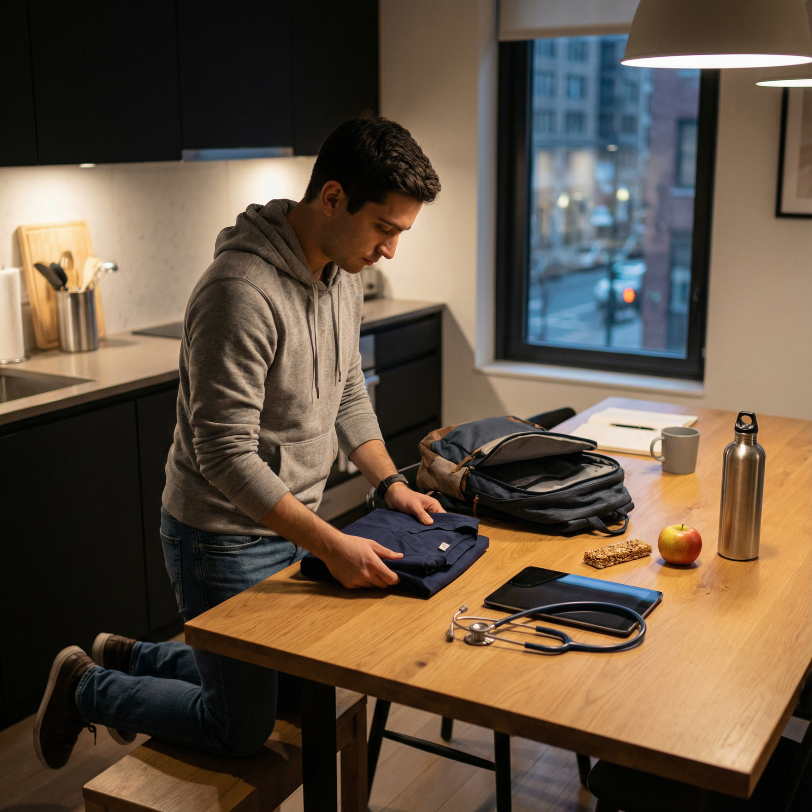 Resident physician preparing bag and schedule the night before - Residency Tips for Master Your Morning: Essential Residency