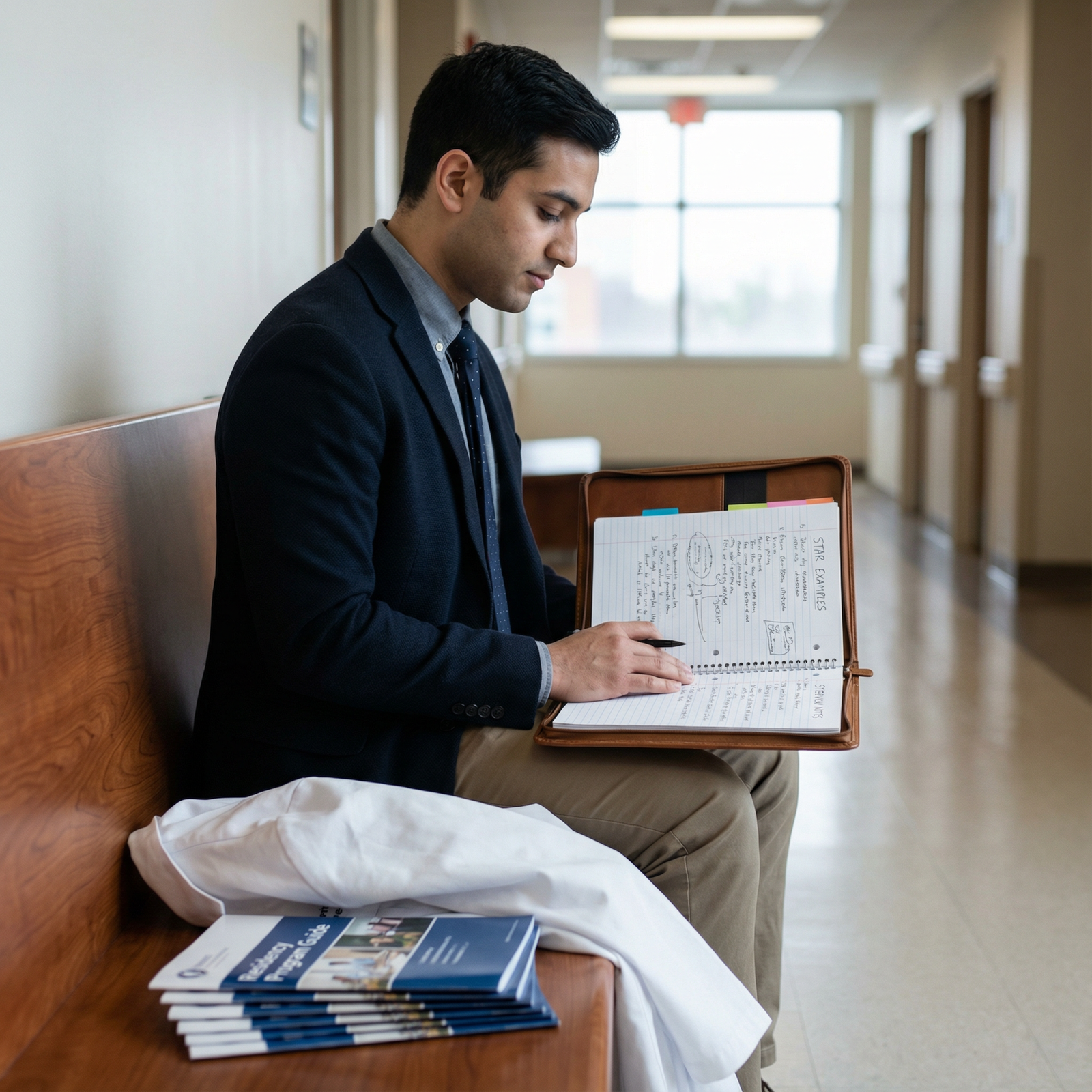 Medical student reviewing behavioral interview notes before residency interview - Behavioral Interviews for Unlocking Success