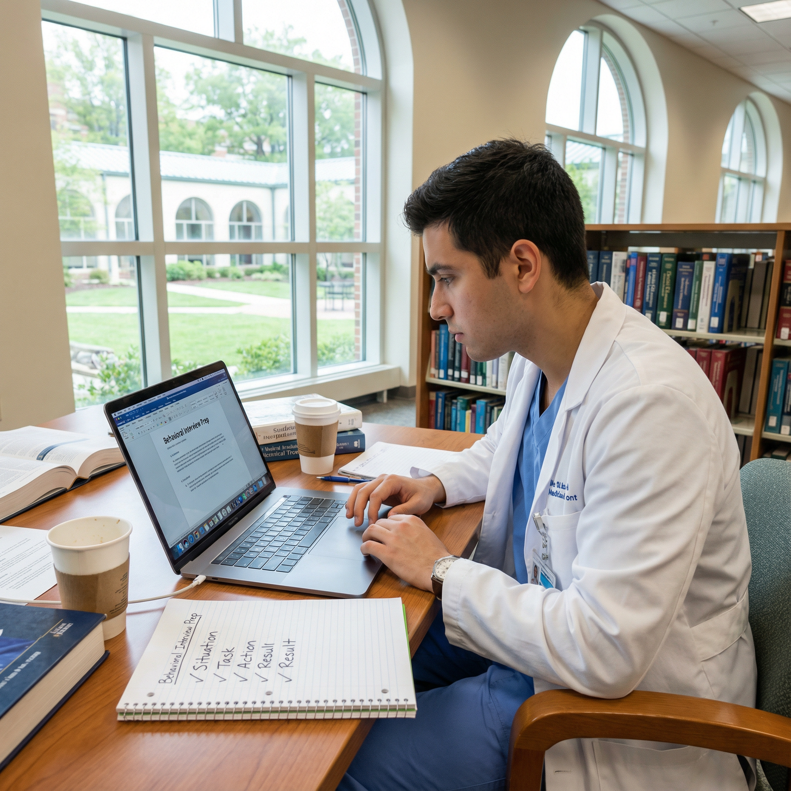 Medical resident practicing STAR technique for behavioral interviews Medical resident practicing STAR technique for behavioral interviews - Behavioral Interviews for Mastering Behavioral Intervi
