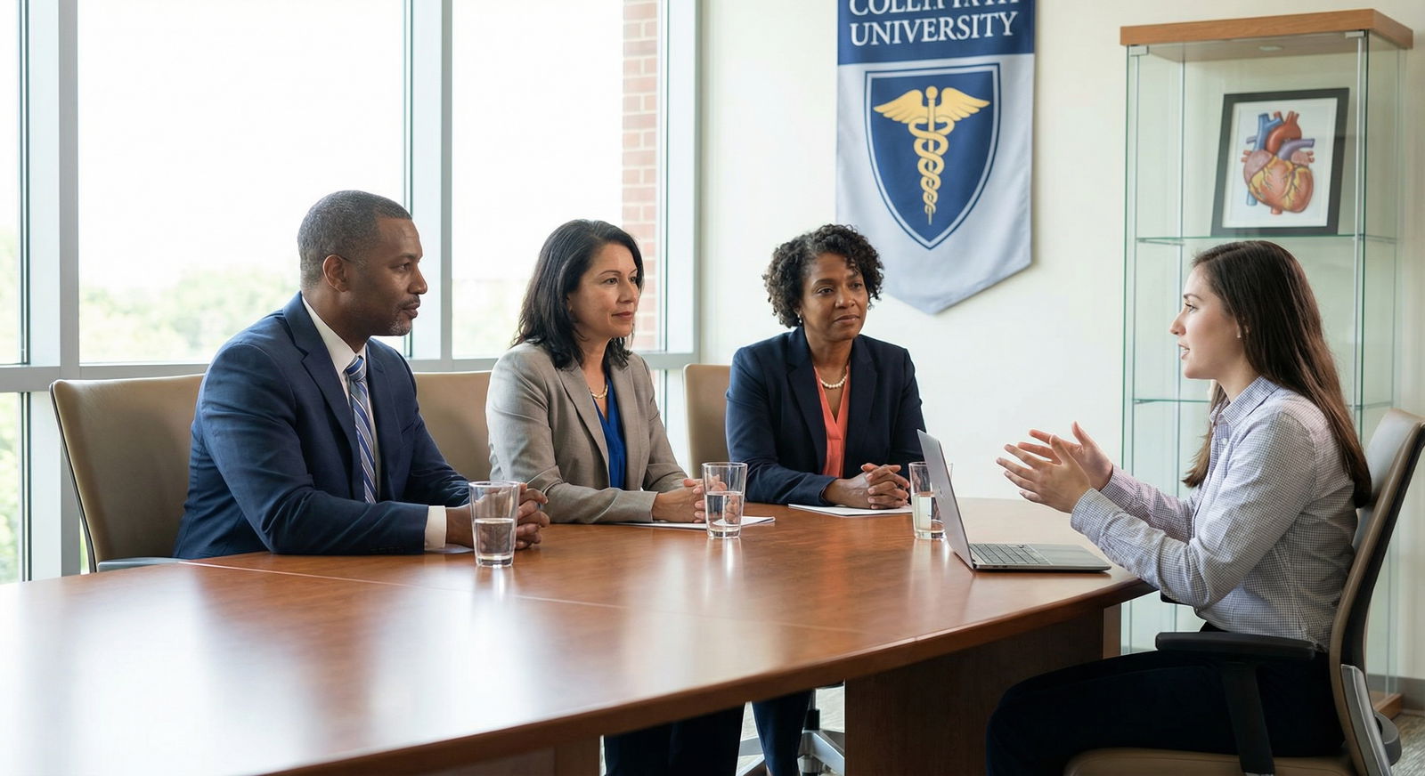 Medical school interview panel listening to applicant's response Medical school interview panel listening to applicant's response - Medical School Interviews for Mastering Medical School Int