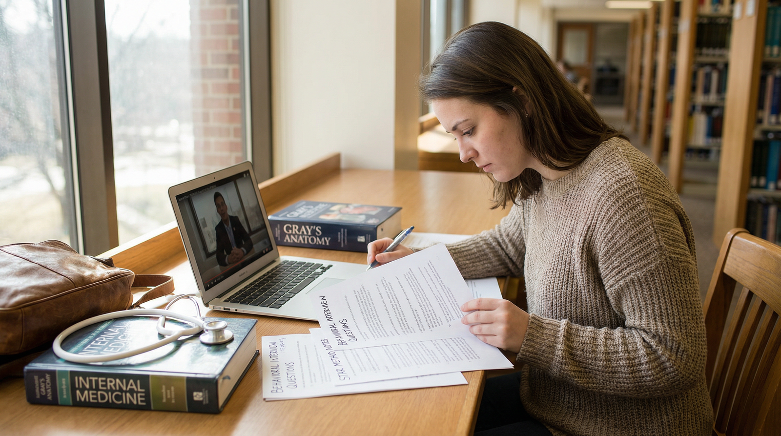 Student reviewing behavioral interview questions before medical school interview Student reviewing behavioral interview questions before medical school interview - Medical School Interviews for Mastering Me