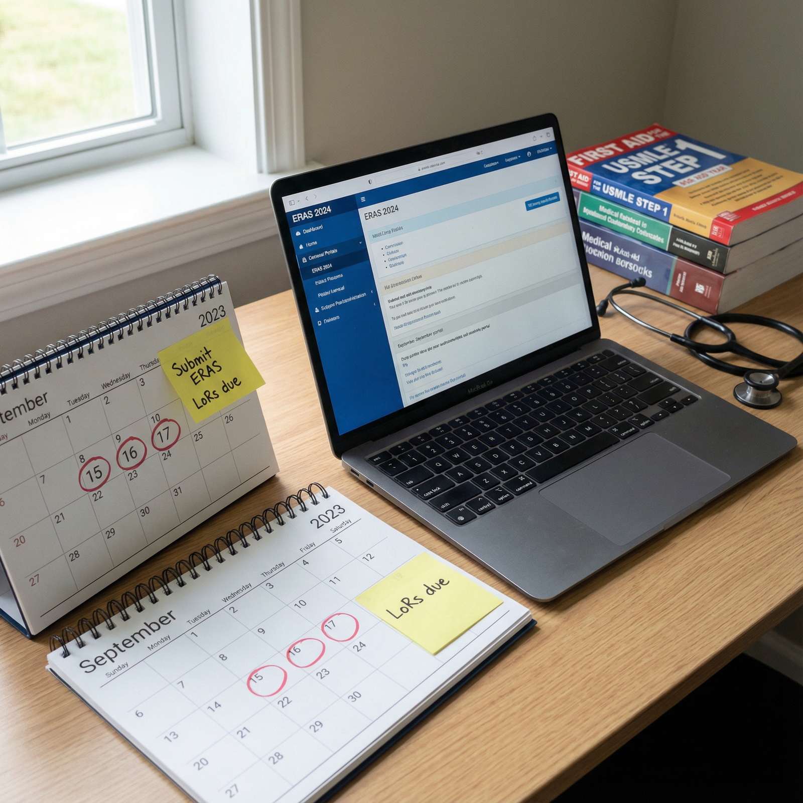 ERAS application timeline and deadlines concept with calendar and laptop - ERAS Application for Key Timing Tips: Optimize You