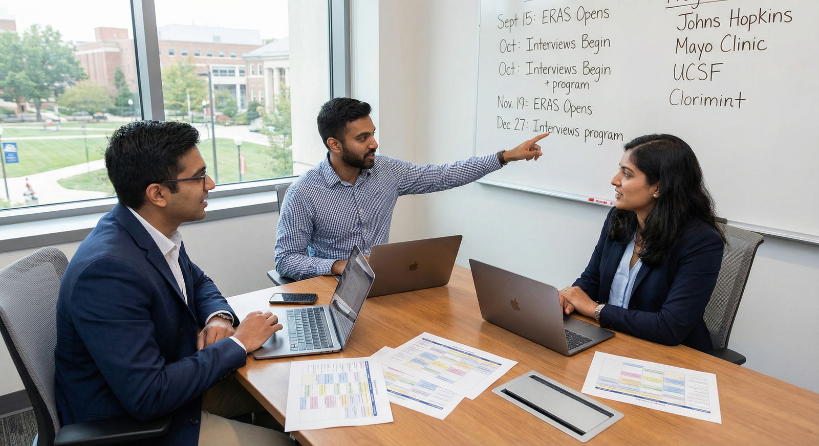 Medical residency applicants discussing ERAS interview strategy - ERAS for Mastering the ERAS Residency Application Timeline