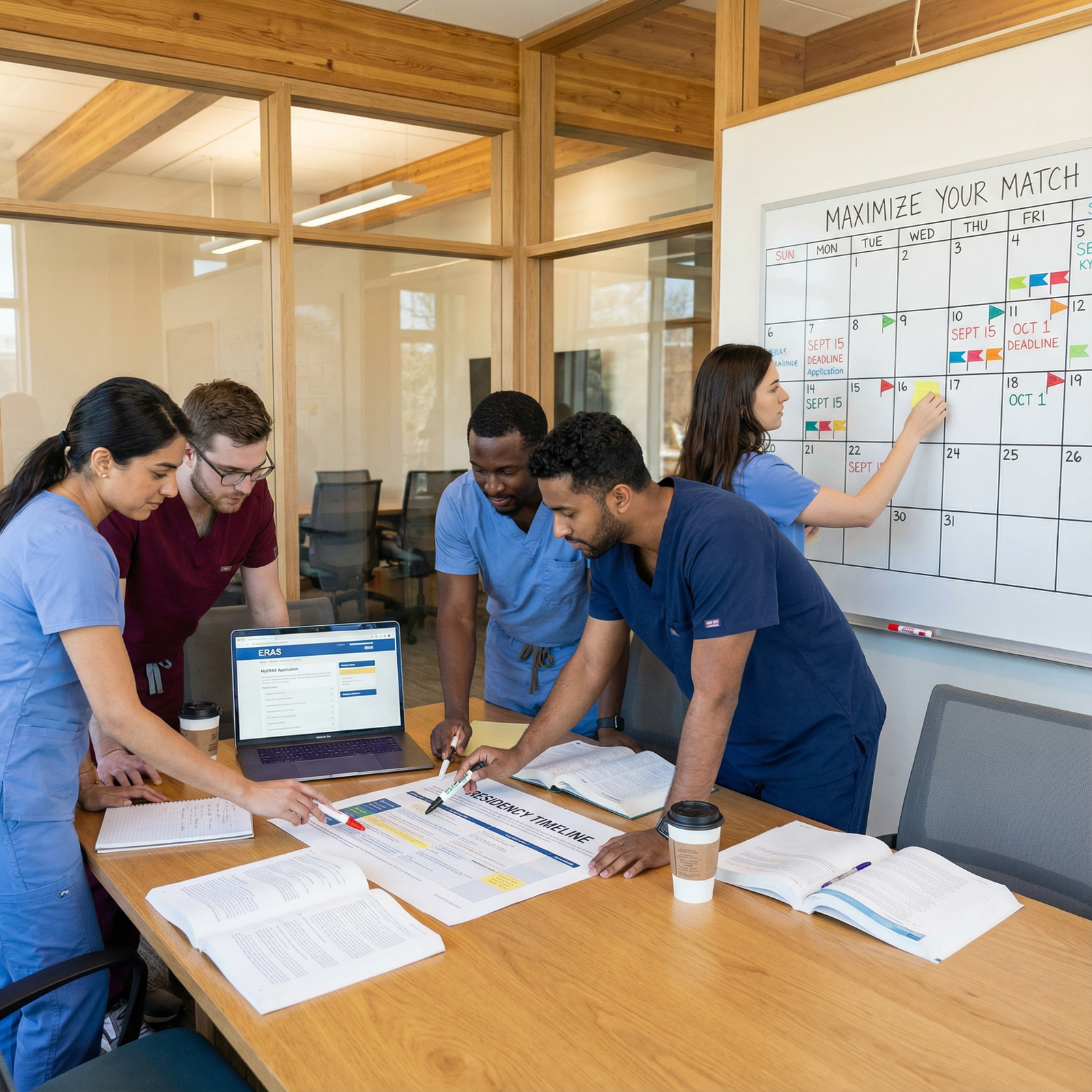 Students planning residency application timeline with calendar and laptop - ERAS Application for Maximize Your Match: An Esse