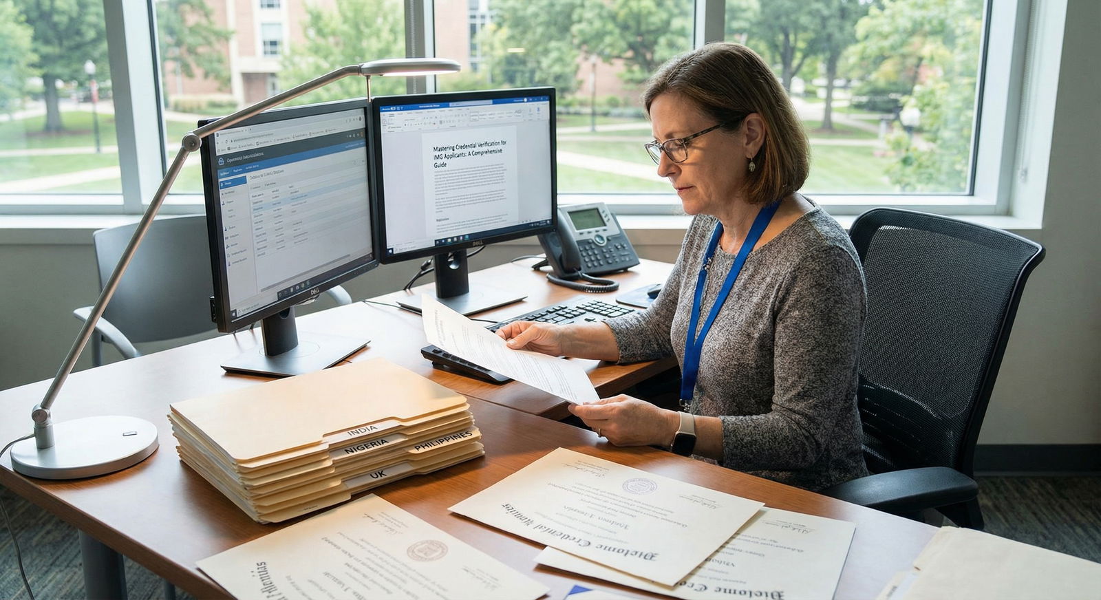 Administrative staff processing international medical graduate documents Administrative staff processing international medical graduate documents - IMG applicants for Mastering Credential Verificati