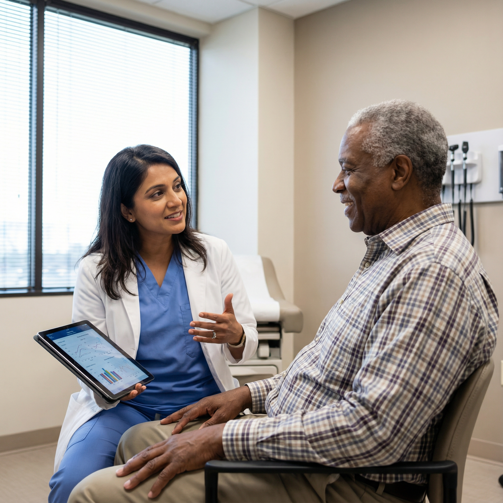 IMG physician communicating with a diverse patient in a U.S. clinic IMG physician communicating with a diverse patient in a U.S. clinic - International Medical Graduates for Mastering Resilienc