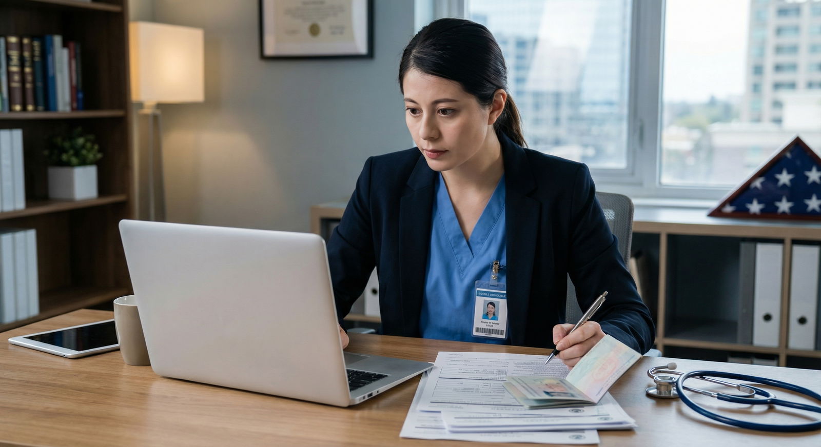 International medical graduate reviewing U.S. visa documents International medical graduate reviewing U.S. visa documents - International Medical Graduates for Navigating U.S. Visa Chall