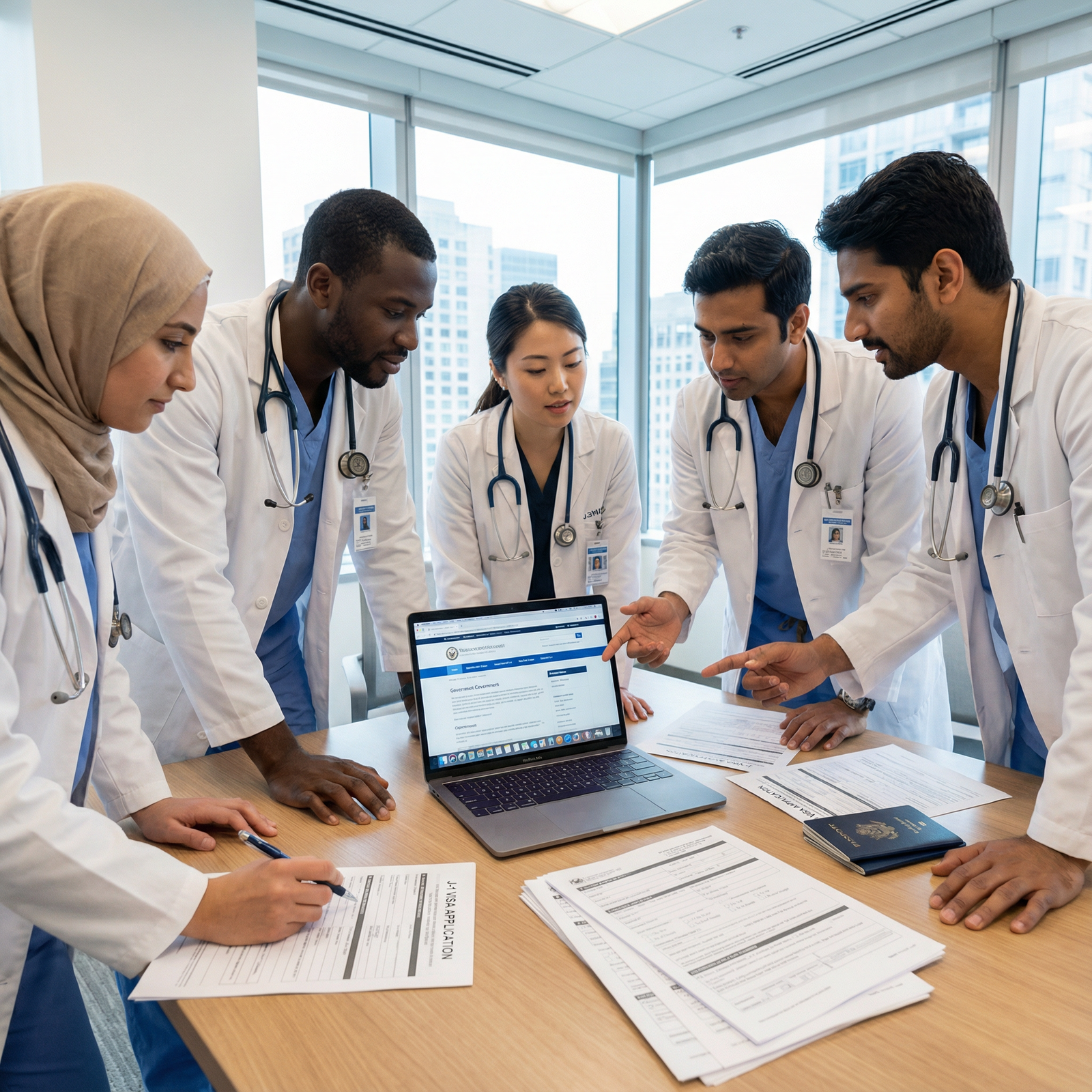 International residents discussing J-1 and H-1B visa strategies International residents discussing J-1 and H-1B visa strategies - International Medical Graduates for Navigating U.S. Visa Ch