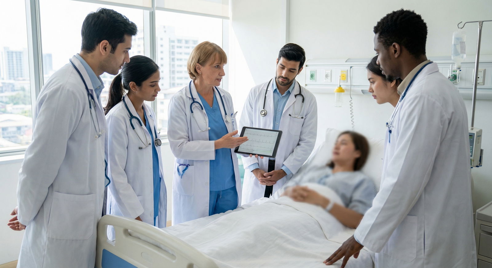 Medical students in clinical elective clerkship discussing patient care Medical students in clinical elective clerkship discussing patient care - Elective Clerkships for Unlocking Match Day Success